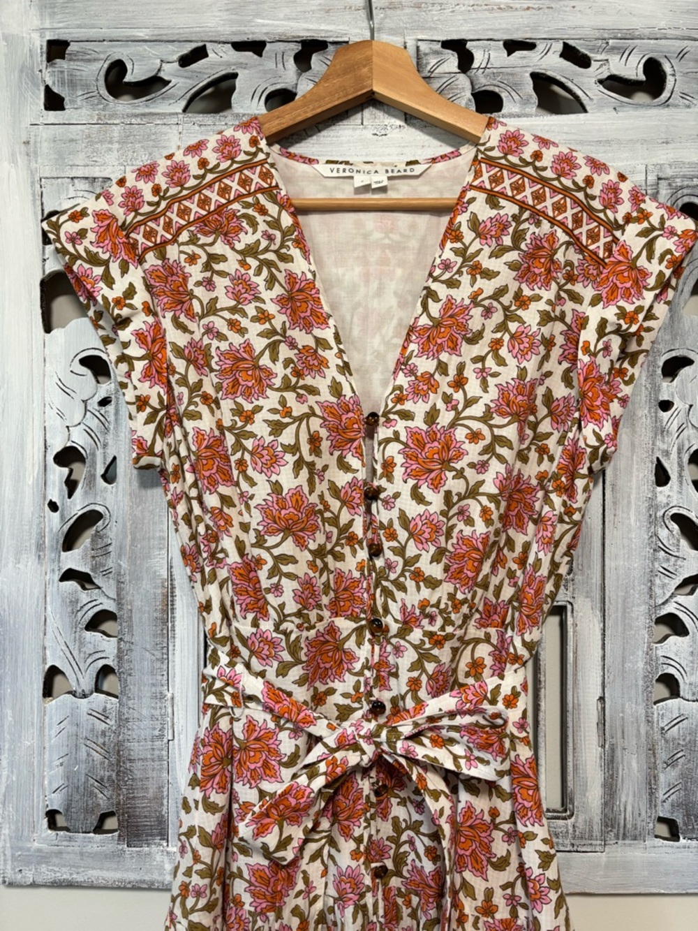 NEW VERONICA BEARD Lexington Pink Floral Cotton-seersucker Midi Dress - Picture 11 of 14
